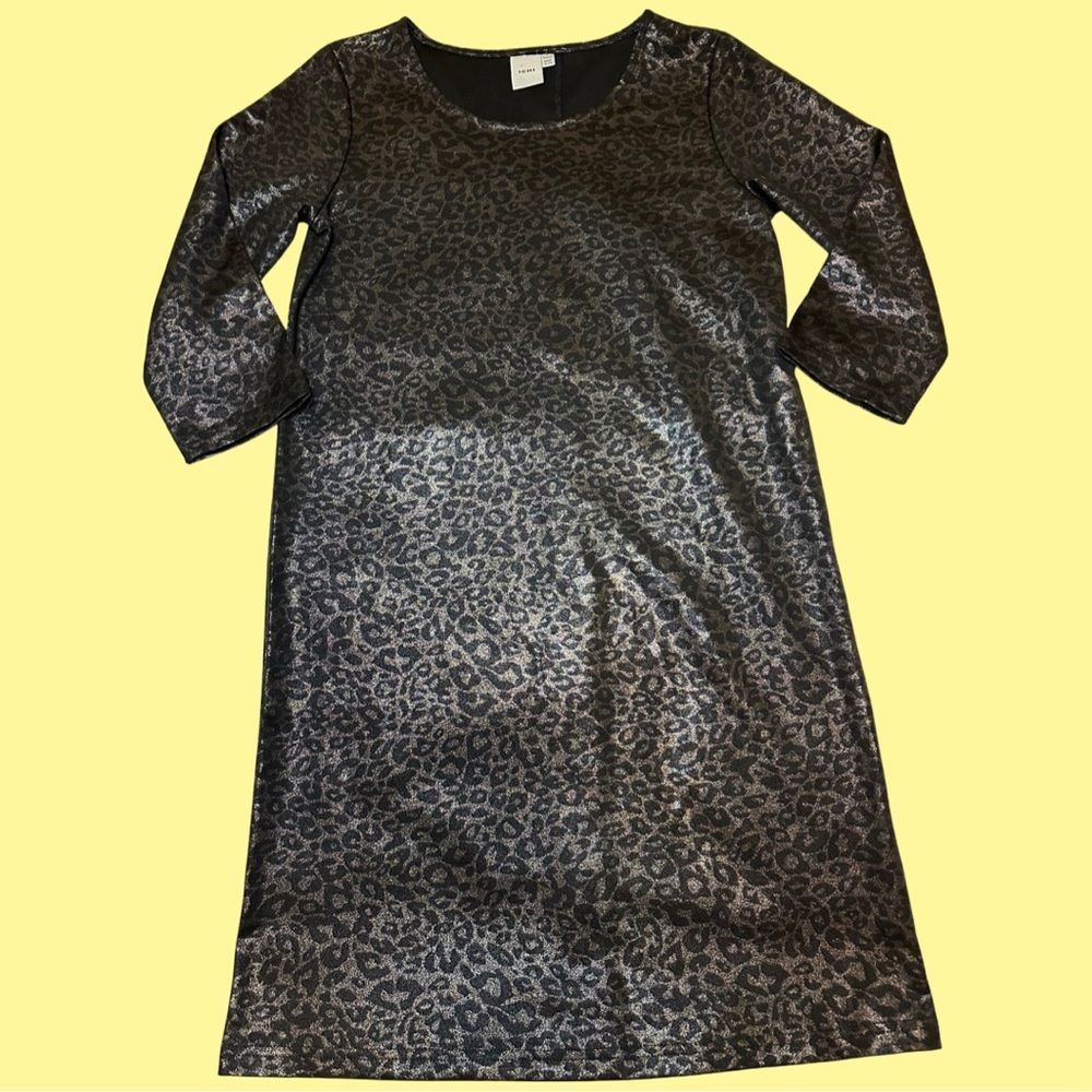 Ichi womens dress cheetah print boxy 3/4 length sleeve animal print casual dress